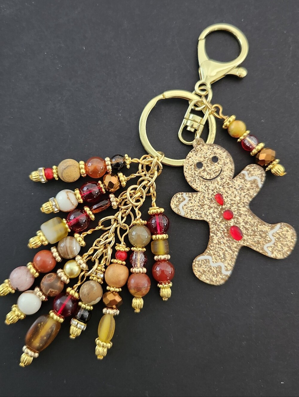 Gingerbread Man Purse or Bag Charm Carnelian Agate Jasper Rhodonite Handcrafted